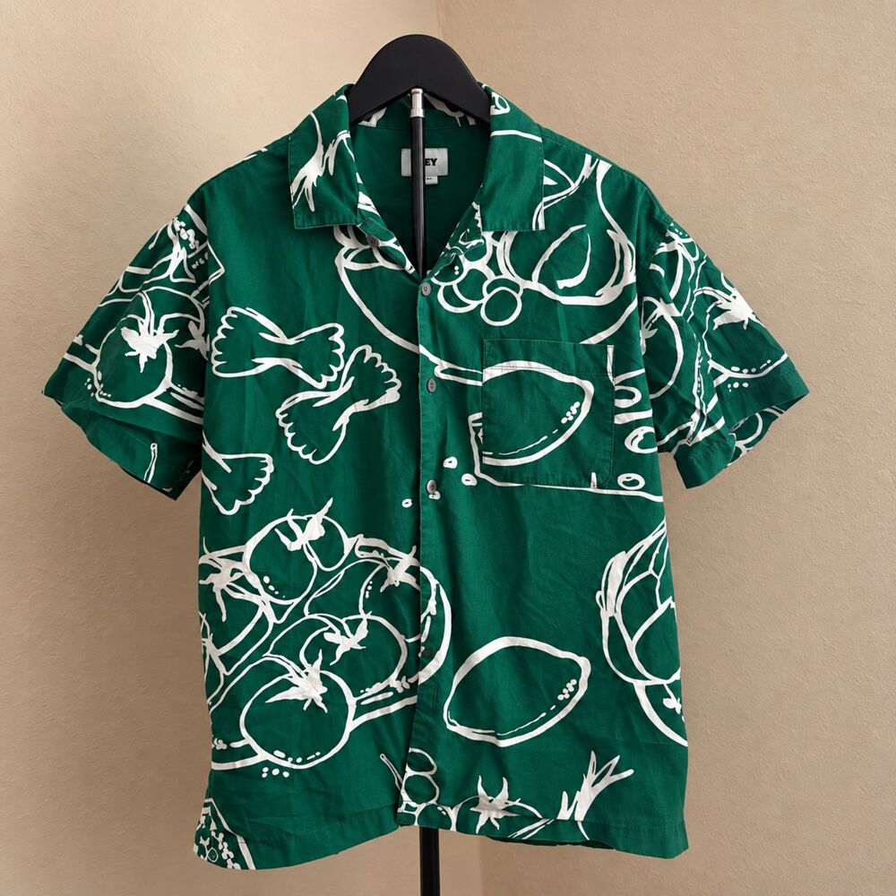 OBEY Green Still Life Graphic Button Up Shirt Medium